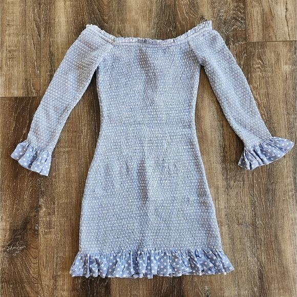 Caroline Constas Tilly Dress Blue White Mini Polka Dot Small Off the Shoulder - Picture 8 of 14
